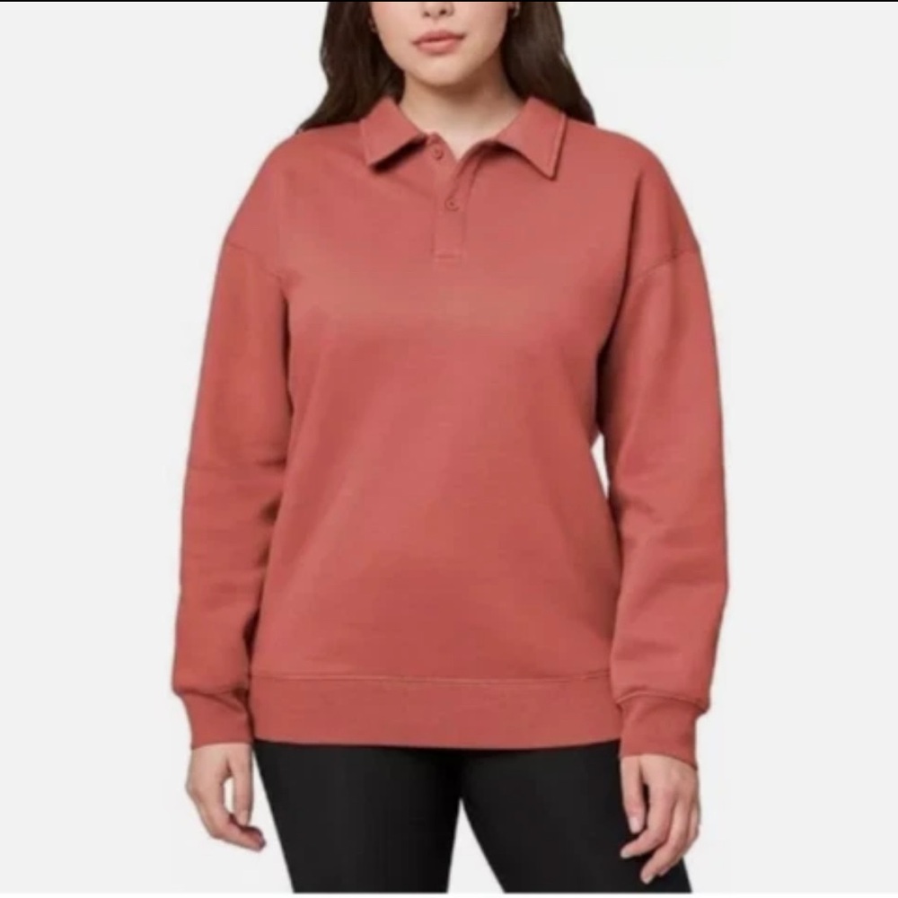 NEW Mondetta Ladies' S Collared Fleece Pullover Sweatshirt red